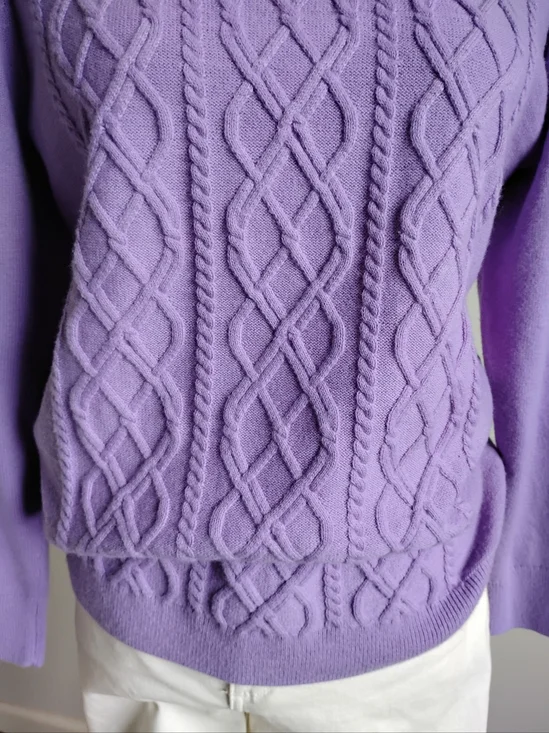 Talbots Lambswool Blend Cable Knit Sweater Lilac Purple Pastel Classic Size LPet - Picture 3 of 14